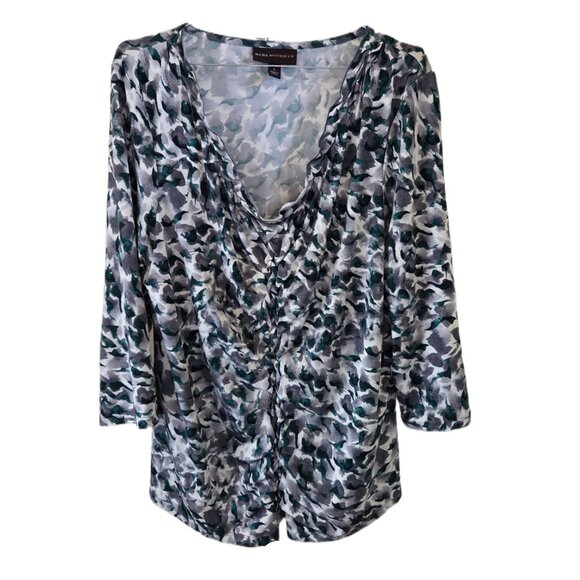 Dana Buchman Patterned 3/4 Sleeve Ruched Front Blouse - Picture 1 of 3